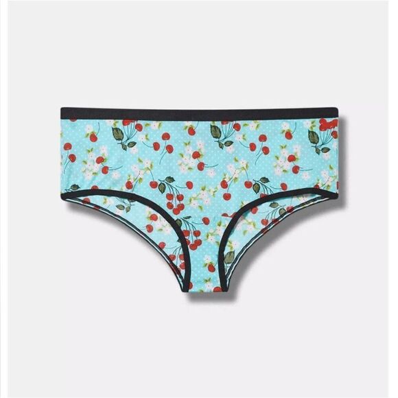 Torrid 40D T-Shirt Bra & Large Cheeky XO Back Panty Teal Cherry Floral Print - Picture 10 of 10